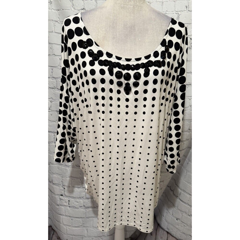 Lane Bryant - ladies white w black dots rayon spandex tunic top - size 22 24